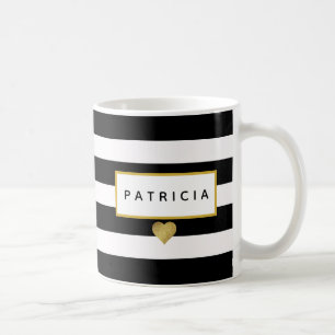 Modernes Glam Black Stripes Metallisches Goldenes  Kaffeetasse