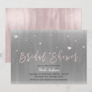 Modernes Glam Brautparty Silbergraue rosa Herzen Einladung
