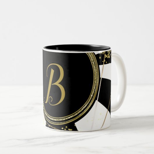 Modernes Glam Deko Schwarz-weiß Gold Girly Einziga Zweifarbige Tasse (VorderseiteRechts)