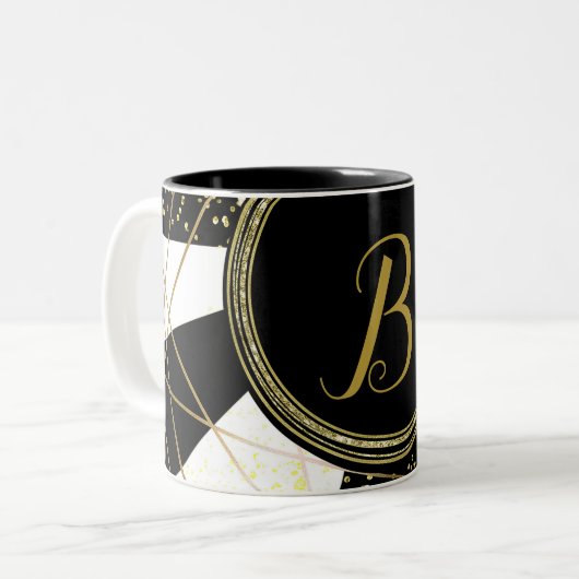 Modernes Glam Deko Schwarz-weiß Gold Girly Einziga Zweifarbige Tasse (Vorderseite Links)