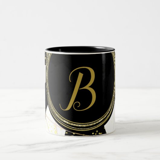 Modernes Glam Deko Schwarz-weiß Gold Girly Einziga Zweifarbige Tasse (Mittel)