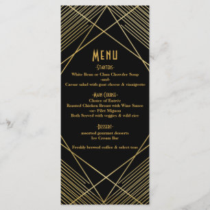 Modernes Glam Deko Wedding Menu in Gold und Schwar Menükarte