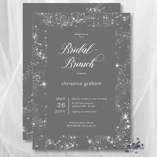 Modernes Glam Diamond Frame Bridal Brunch Einladung