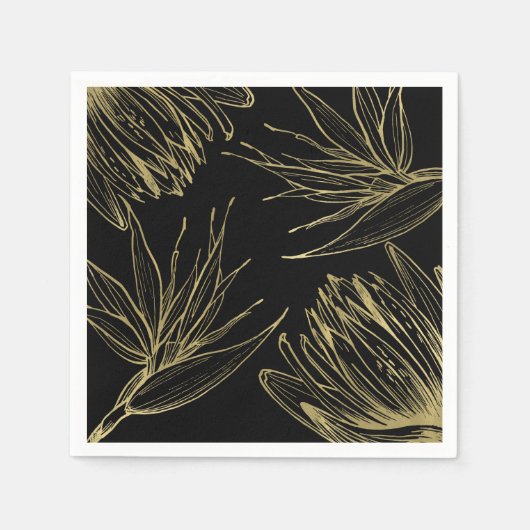 Modernes Glam Gold & Black Tropical Botanical Flor Serviette (Vorderseite)