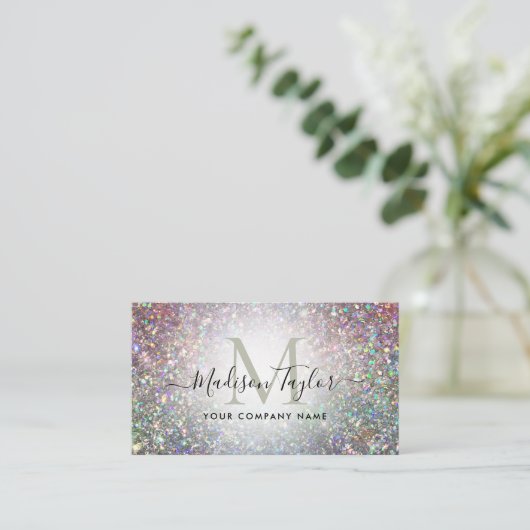 Modernes Glam Holographic Glitzer Sparkle Monogram Visitenkarte (Stehend Vorderseite)