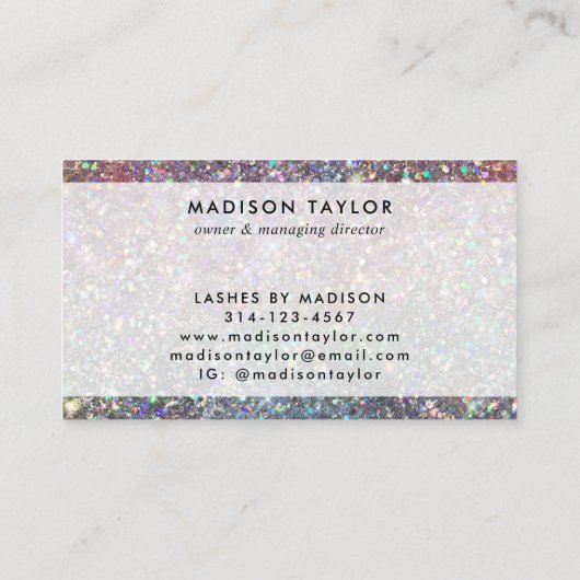 Modernes Glam Holographic Glitzer Sparkle Monogram Visitenkarte (Rückseite)