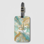 Modernes Glam Luxus Aquamarine Marbella Gold Glitz Gepäckanhänger (Vorderseite Vertikal)