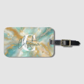 Modernes Glam Luxus Aquamarine Marbella Gold Glitz Gepäckanhänger (Vorderseite (Horizontal))