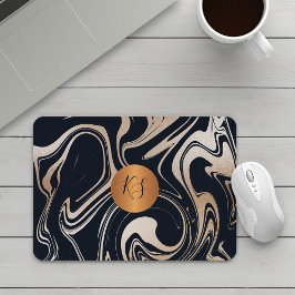Modernes Glam-Marmor schwarze Rose Gold mit Monogr Mousepad