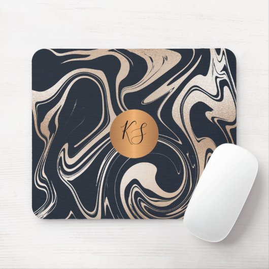 Modernes Glam-Marmor schwarze Rose Gold mit Monogr Mousepad (Mit Mouse)