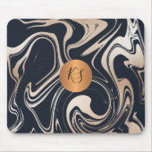 Modernes Glam-Marmor schwarze Rose Gold mit Monogr Mousepad (Vorne)