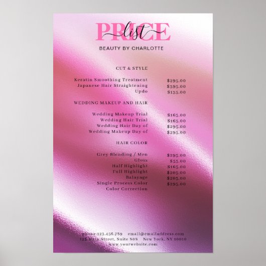 Modernes Glam-Preislisten-Poster Poster (Vorne)
