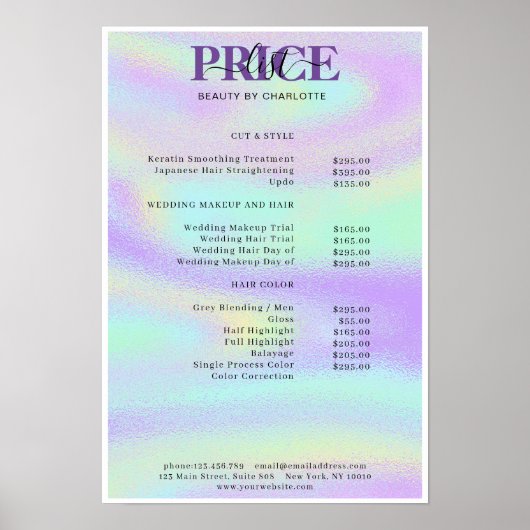 Modernes Glam-Preislisten-Poster Poster (Vorne)