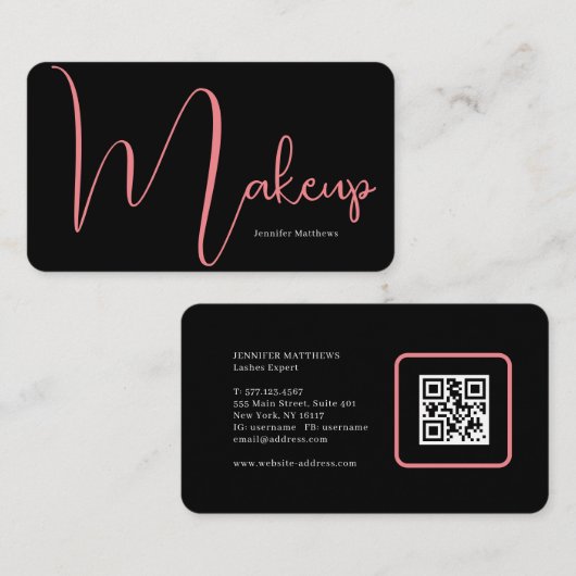 Modernes Glam rosa Neon Make-up Skript qr Code Bus Visitenkarte (Vorne/Hinten)