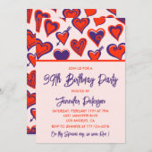 Modernes Glam Rotes Rosa Herz 39. Geburtstag Einladung (Vorne/Hinten)