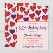 Modernes Glam Rotes Rosa Herz 52. Geburtstag Einladung (Vorne/Hinten)