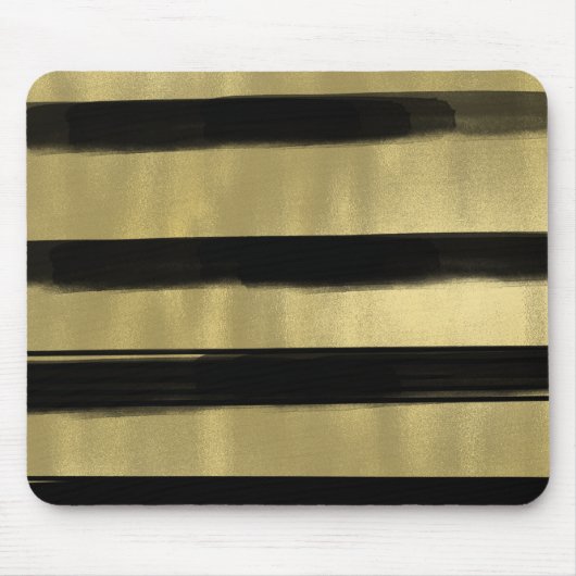 Modernes Glam Schwarz & Gold Pinselstriche Stricks Mousepad (Vorne)