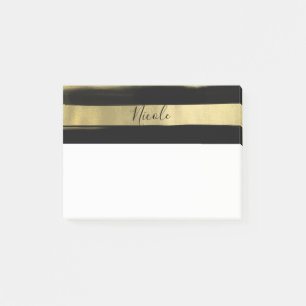 Modernes Glam Schwarz & Gold Pinselstriche Stricks Post-it Klebezettel