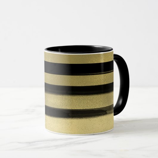 Modernes Glam Schwarz & Gold Pinselstriche Stricks Tasse (VorderseiteRechts)
