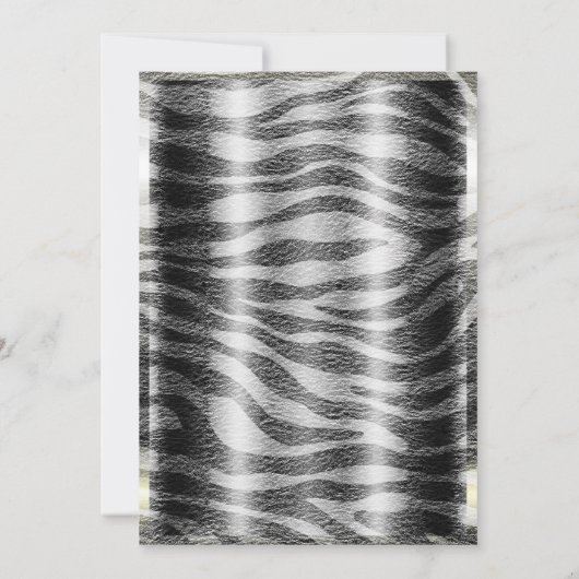 Modernes Glam Schwarz-weißes Zebra & Silver Bling Einladung (Rückseite)