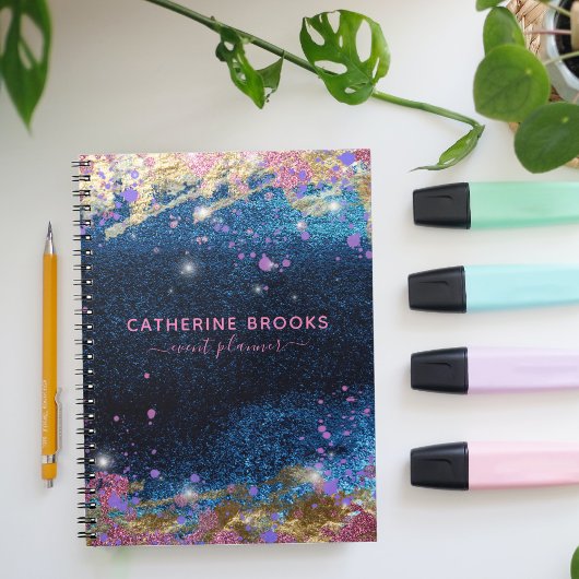 Modernes Glam Stilvoll Blue Glitzer Paint Spritzer Notizblock