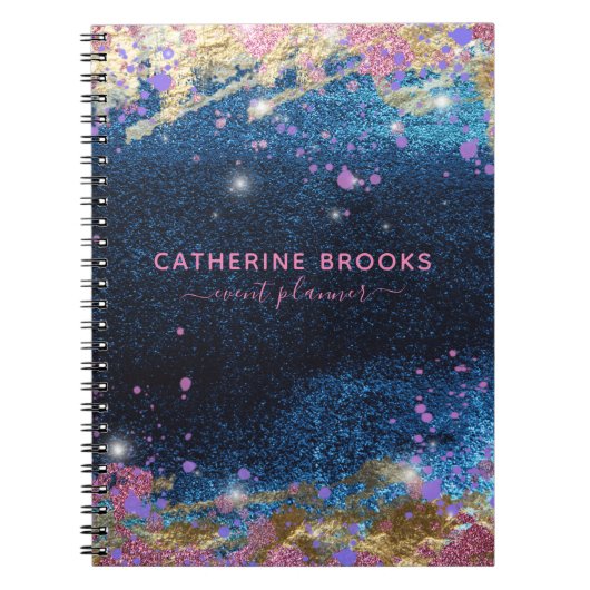 Modernes Glam Stilvoll Blue Glitzer Paint Spritzer Notizblock (Vorderseite)