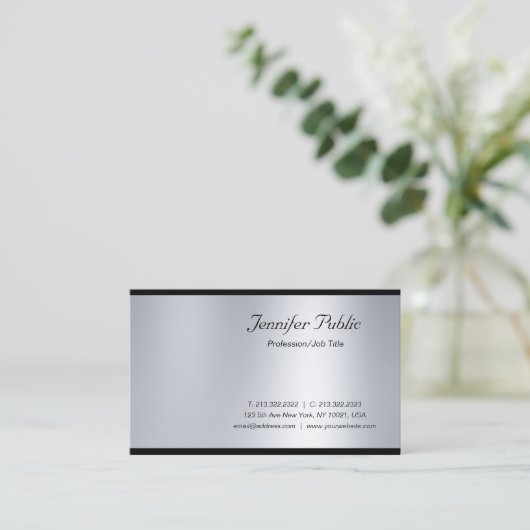 Modernes Glamour Script Silver Luxury Modisch Visitenkarte (Stehend Vorderseite)