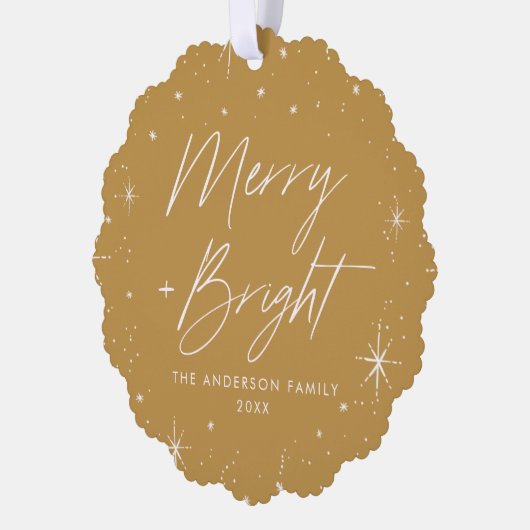 Modernes, glänzendes Gold Holiday Foto Ornament Karte (Links)