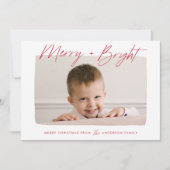 Modernes, glänzendes Rotes Script-Foto Feiertagskarte (Vorderseite)