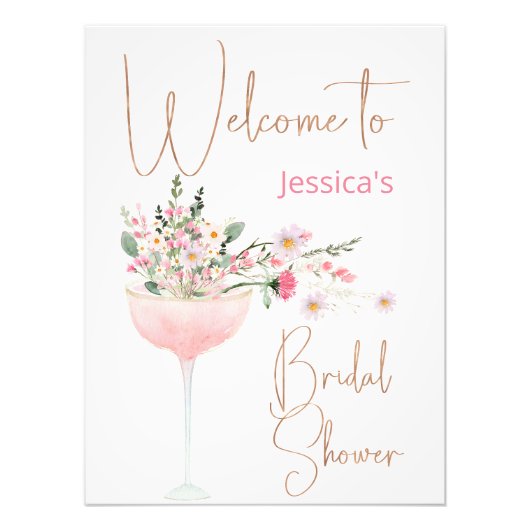 Modernes Glas Wildblume Brautparty Begrüßungszeich Fotodruck (Vorne)