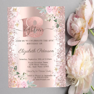 Modernes Glitter Konfetti Roségold 18. Geburtstag Einladung