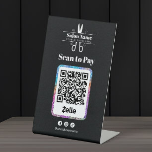 Modernes Glitter-Salon-Scan zum Bezahlen Zelle Qr  Sockelschild