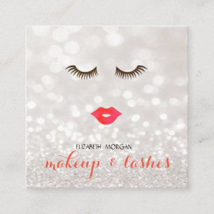 Modernes Glittery Bokeh, Lippen, Lashes Quadratische Visitenkarte