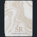 Modernes Glitzer aus weißem Marmor iPad Hülle<br><div class="desc">Modern schicke,  weiße Marmor Glitzer Monogramm iPad Smart Cover</div>