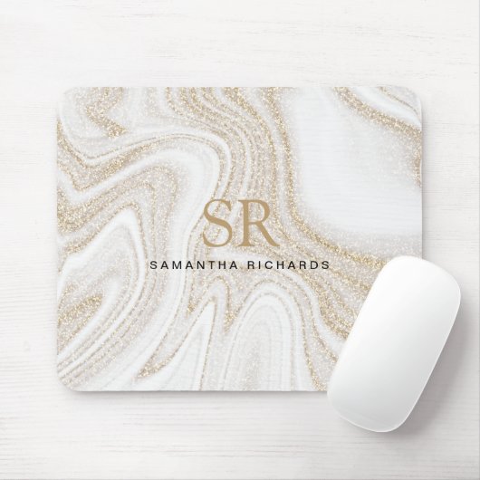 Modernes Glitzer aus weißem Marmor Mousepad (Mit Mouse)