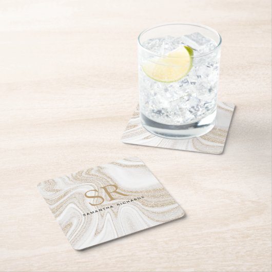 Modernes Glitzer aus weißem Marmor Rechteckiger Pappuntersetzer (Vor Ort)