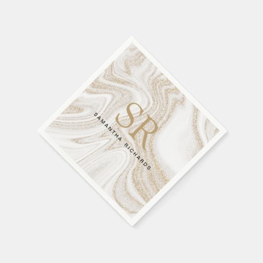 Modernes Glitzer aus weißem Marmor Serviette (Ecke)