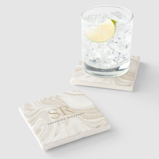 Modernes Glitzer aus weißem Marmor Steinuntersetzer (Seitenansicht)