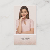 Modernes Glitzer Blush Pink Monogram Add your Foto Visitenkarte (Vorderseite)