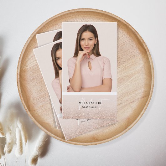 Modernes Glitzer Blush Pink Monogram Add your Foto Visitenkarte