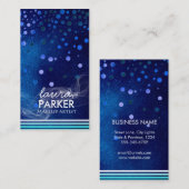Modernes Glitzer Bokeh Make-upkünstler-Blau Visitenkarte (Vorne/Hinten)