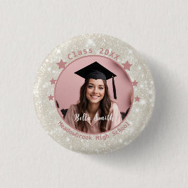 Modernes Glitzer Foto Pink Gift Abschluss Button
