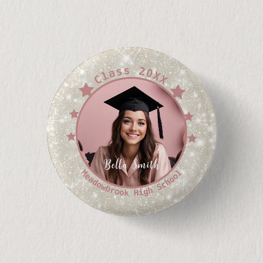 Modernes Glitzer Foto Pink Gift Abschluss Button (Vorderseite)