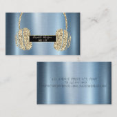 Modernes Glitzer Headphone DJ Blue Metallic Visitenkarte (Vorne/Hinten)