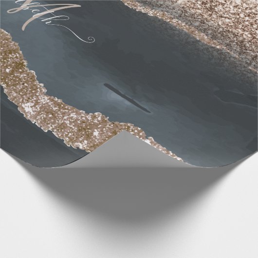 Modernes Glitzer-Marmormonogramm Geschenkpapier (Ecke)