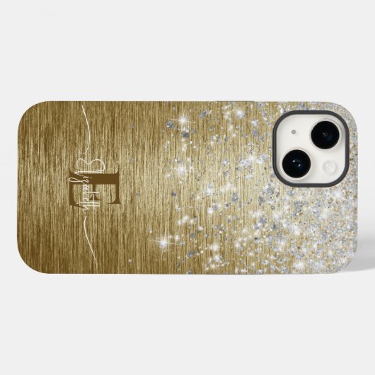 Modernes Glitzer-Monogramm aus vergoldetem Metall Case-Mate iPhone Hülle (Rückseite (Horizontal))