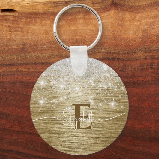 Modernes Glitzer-Monogramm aus vergoldetem Metall Schlüsselanhänger (Vorderseite)