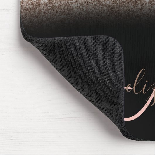 Modernes Glitzer Ombre Black Monogram Mousepad (Ecke)