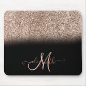 Modernes Glitzer Ombre Black Monogram Mousepad (Vorne)