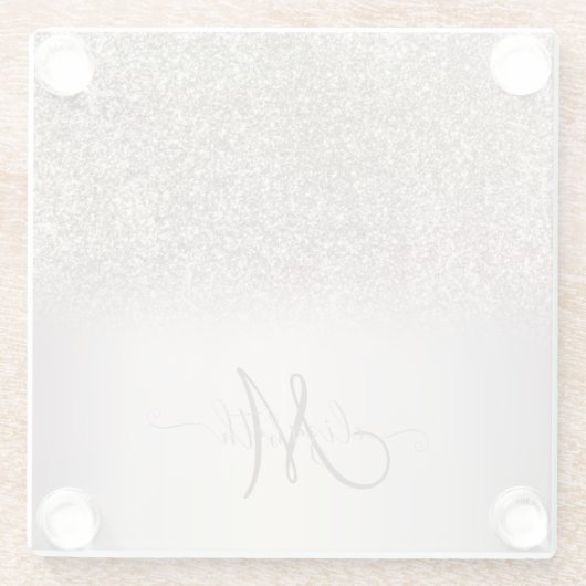 Modernes Glitzer Ombre Cool Monogram Glasuntersetzer (Rückseite)
